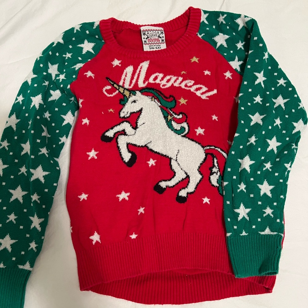 Well Worn Girl’s S 6/6x Unicorn Christmas Ugly Sweater